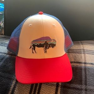 Red , white and blue Patagonia Buffalo hat